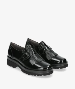 Mujer Pitillos Mocasines*DOBLE PISO 10097 en charol negro