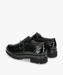 Mujer Pitillos Mocasines*DOBLE PISO 10097 en charol negro
