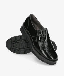 Mujer Pitillos Mocasines*DOBLE PISO 10097 en charol negro