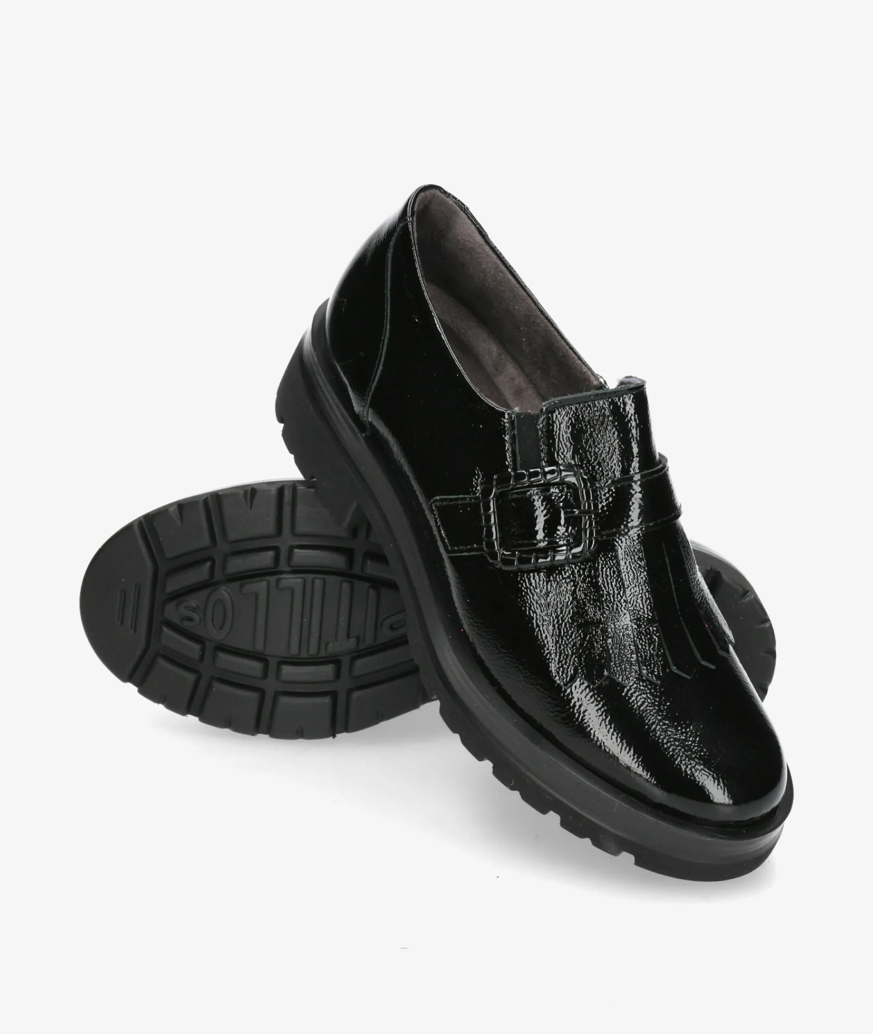 Mujer Pitillos Mocasines*DOBLE PISO 10097 en charol negro