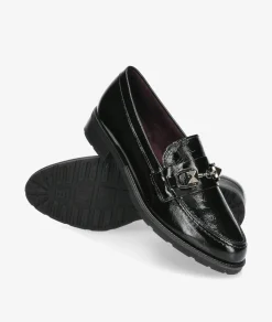 Mujer Pitillos Mocasines*Mocasines 10180 en charol negro