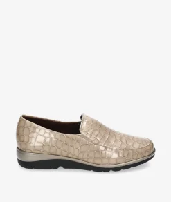 Mujer Pitillos Mocasines*Zapatos confort 10003 en charol hueso