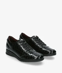 Mujer Blanco y negro Bluchers Y Zapatos Con Cordones*Zapatos planos 20202 en charol negro