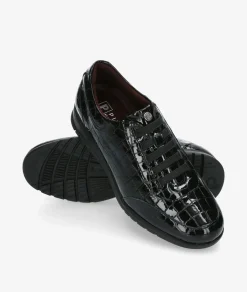 Mujer Blanco y negro Bluchers Y Zapatos Con Cordones*Zapatos planos 20202 en charol negro